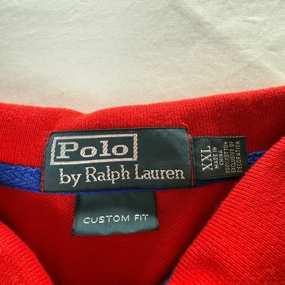 Polo Ralph Lauren Mens 2XL Red USA Custom Fit Big Pony 3 Patch Polo Shirt